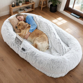 Human Dog Bed, Washable Faux Fur Dog Bed For People Doze Off, Napping Orthopedic Dog Bed,71'x45'x14 Size Fits You And Pets Grey